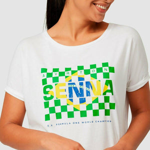 Ayrton Senna Women's Fanwear Flag T-Shirt- White - image 5