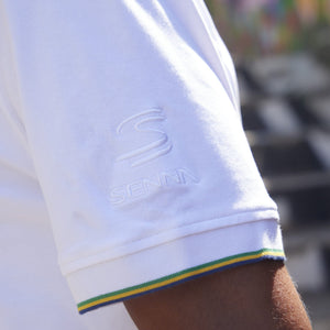 Ayrton Senna F1 Helmet Polo Shirt - Blue/White - image 9