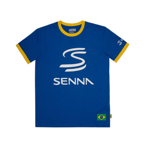 Ayrton Senna F1 Legacy Logo T-Shirt - Blue/Yellow - image 1
