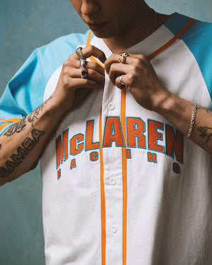 McLaren Racing F1 Special Edition Miami GP Mitchell & Ness Baseball Jersey - Blue/Pink - image 5
