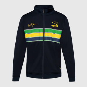 Ayrton Senna F1 Retro Stripe Pullover Jacket - White/Navy - image 1