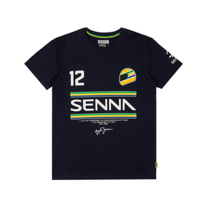 Ayrton Senna F1 #12 Stripe T-Shirt - Navy/White/Yellow - image 2