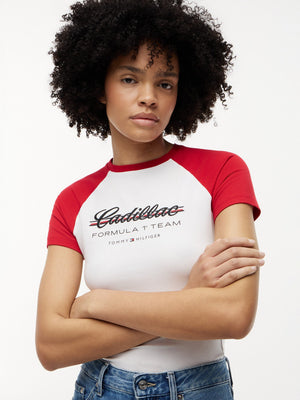 Cadillac F1 Racing Women's Script Raglon T-Shirt - White - image 3
