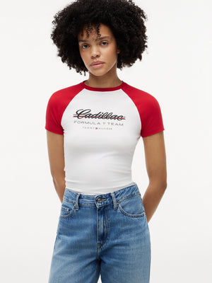 Cadillac F1 Racing Women's Script Raglon T-Shirt - White - image 5